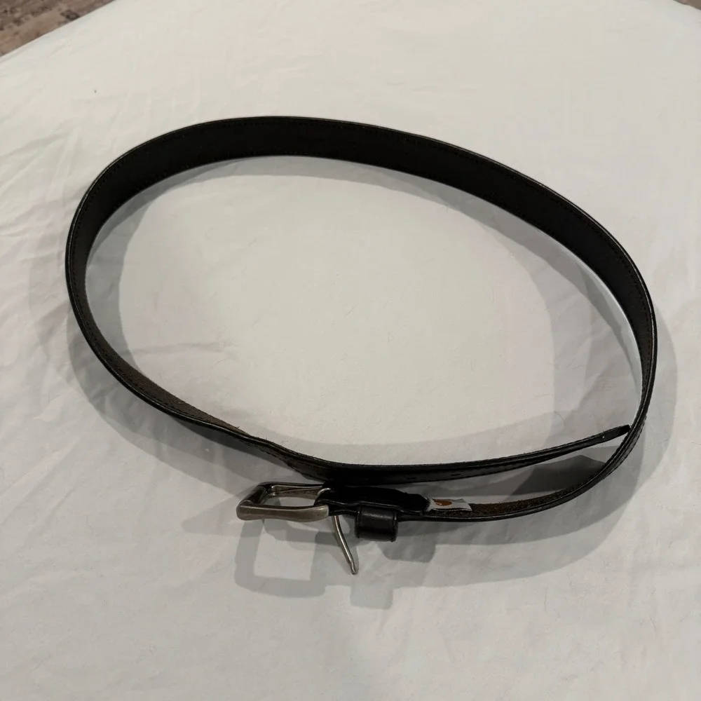 Carhartt Mens Leather Work Belt Dark Brown Metal Logo Plaque Buckle Size 36